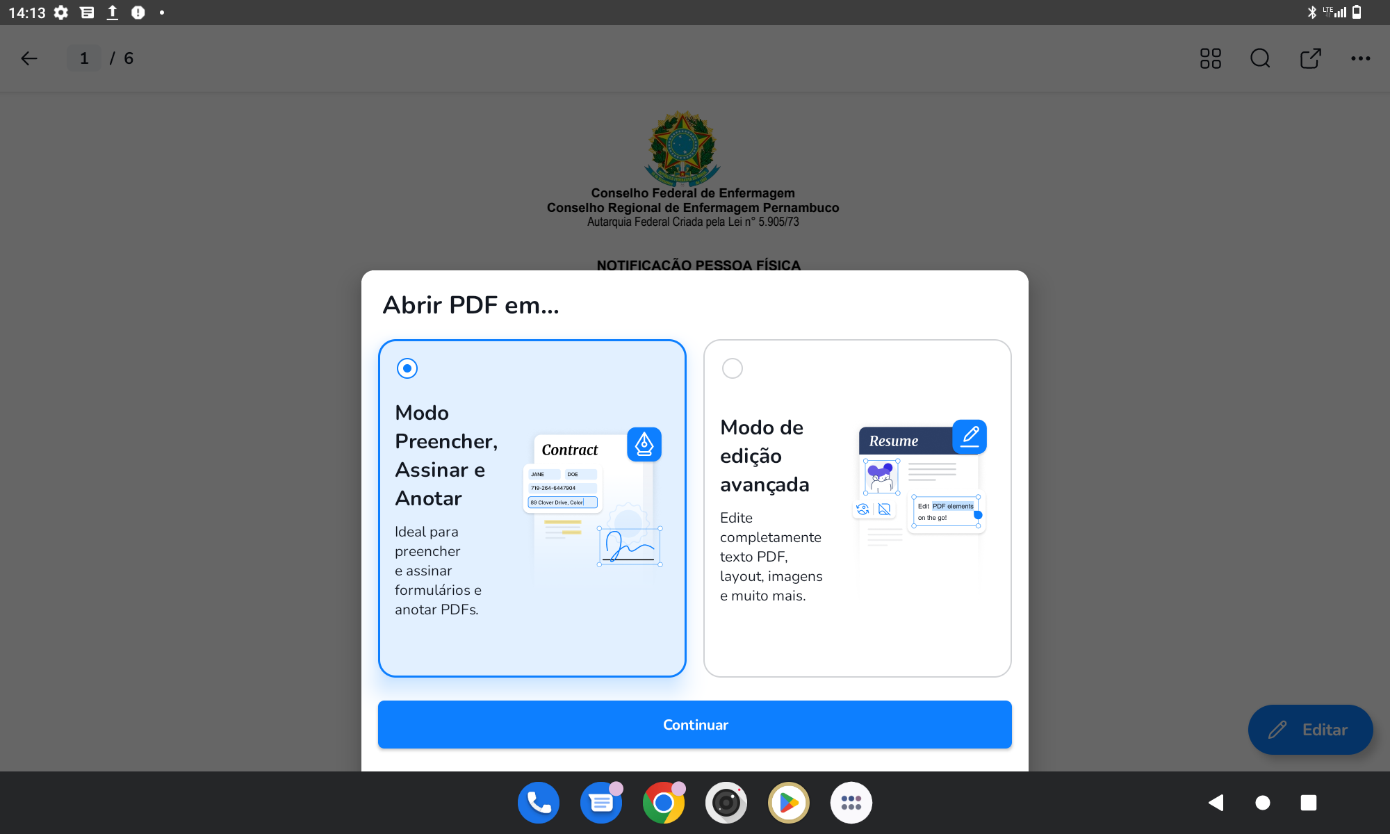 Modo Preencher, assinar e anotar